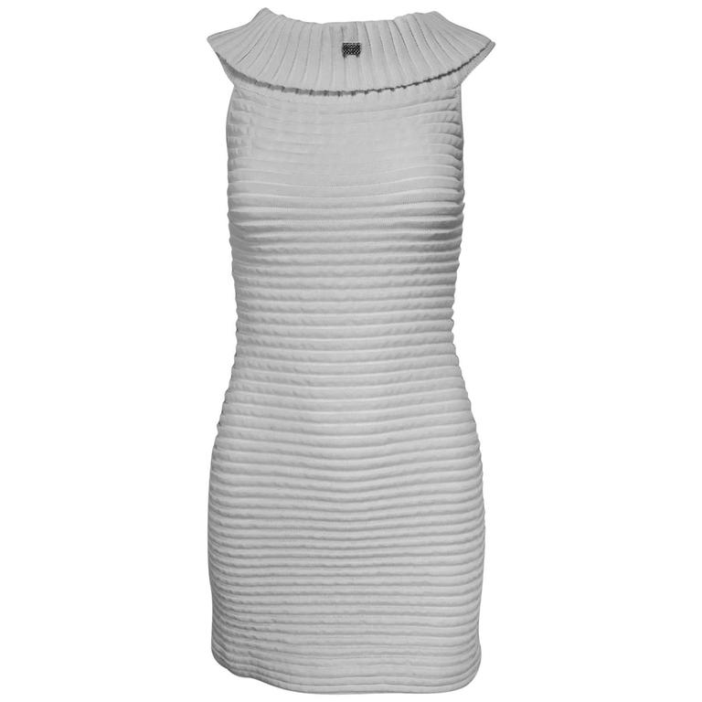 SOLD Chanel White Rib Knit Cowl Neck Bandage Dress 2009 – Palm