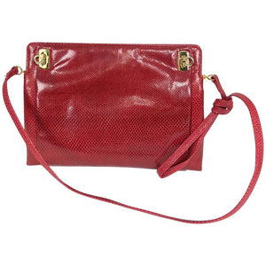Ferragamo Red Lizard Clutch Cross Body Handbag 1980s