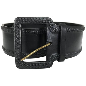 SOLD Ralph Lauren wide black harness leather laced edge contour belt NWT