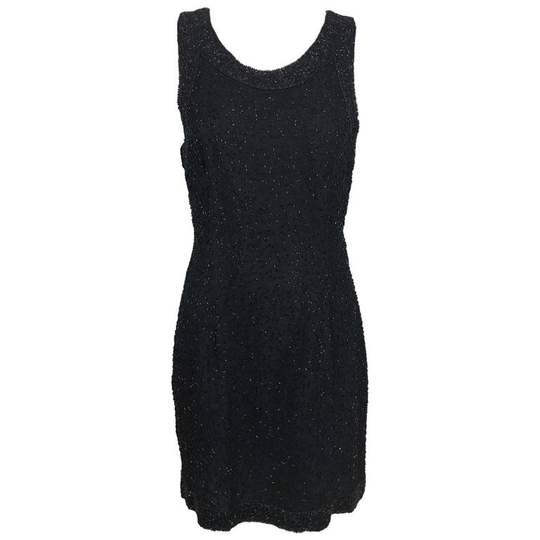 Laurence Kazar black chiffon bugle beaded cocktail dress 1980s – Palm Beach Vintage Laurence Kazar black chiffon bugle beaded cocktail dress 1980s – Palm Beach Vintage