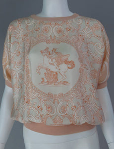 Hermes Silk and Cashmere Coral Printed Top 