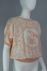 Hermes Silk and Cashmere Coral Printed Top