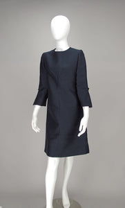 SOLD Abe Schrader Navy Silk A Line Cocktail Dress 1960s