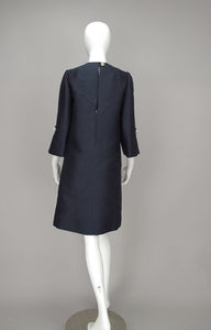 SOLD Abe Schrader Navy Silk A Line Cocktail Dress 1960s