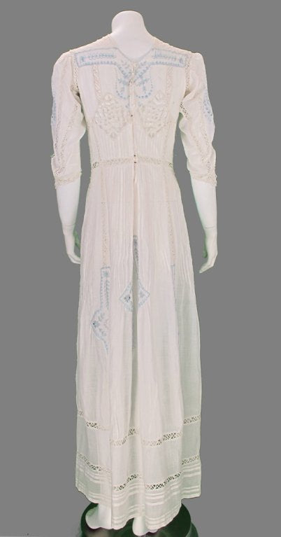 Edwardian Blue and White Embroidered Batiste Tea Dress Early 1900s Palm Beach Vintage Edwardian Blue and White Embroidered Batiste Tea Dress Early 1900s Palm Beach Vintage