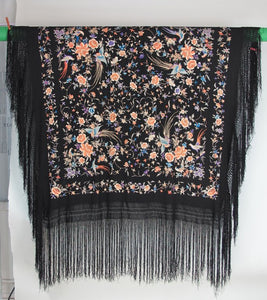 Hand embroidered Canton silk shawl 1920s