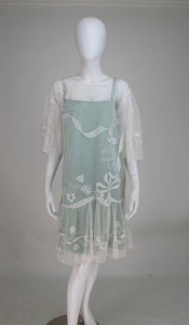 SOLD 1920s Flapper Embroidered Tulle Tea/Wedding Dress