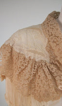 SOLD Trousseau cape Ivory pleated silk crepe & Rosaline lace 1940s
