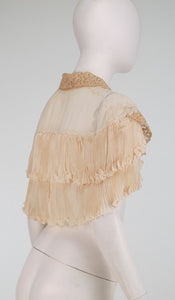 SOLD Trousseau cape Ivory pleated silk crepe & Rosaline lace 1940s