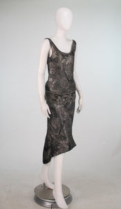 Silver and black metallic brocade & metallic lace dress 1920s