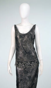 Silver and black metallic brocade & metallic lace dress 1920s