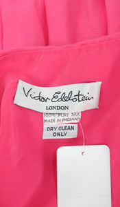 Victor Edelstein hot pink silk chiffon rose hem cocktail dress 1980s
