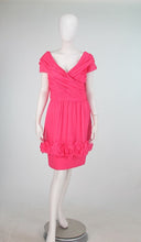 Victor Edelstein hot pink silk chiffon rose hem cocktail dress 1980s