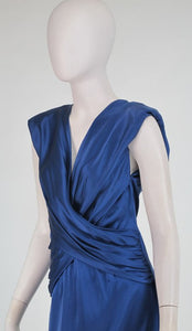 John Anthony marine blue silk cocktail dress 1990s