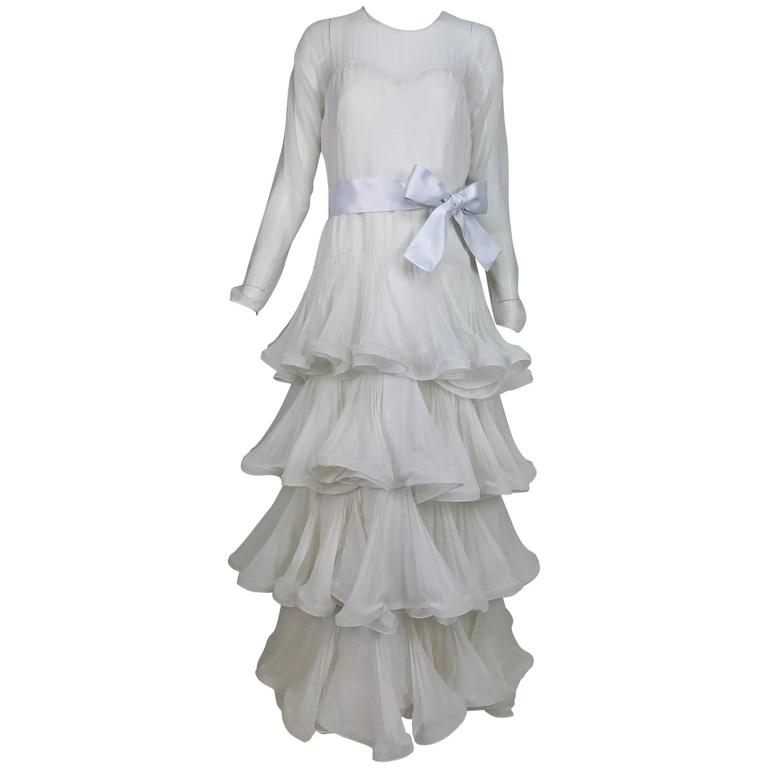 SOLD Scaasi Couture white silk chiffon tiered evening dress 1980s – Palm  Beach Vintage