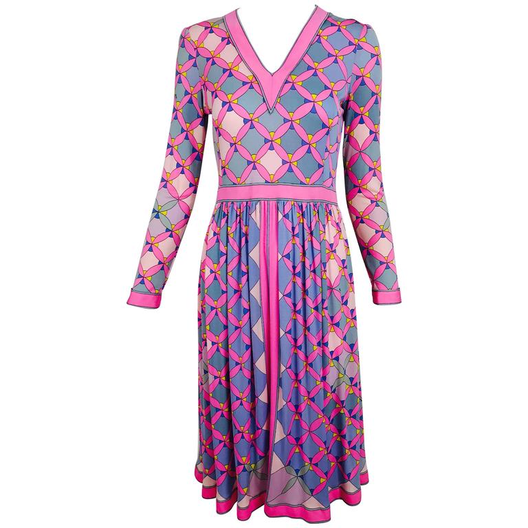 Vintage Averado Bessi Long Sleeve Silk Knit Print Dress 1970s