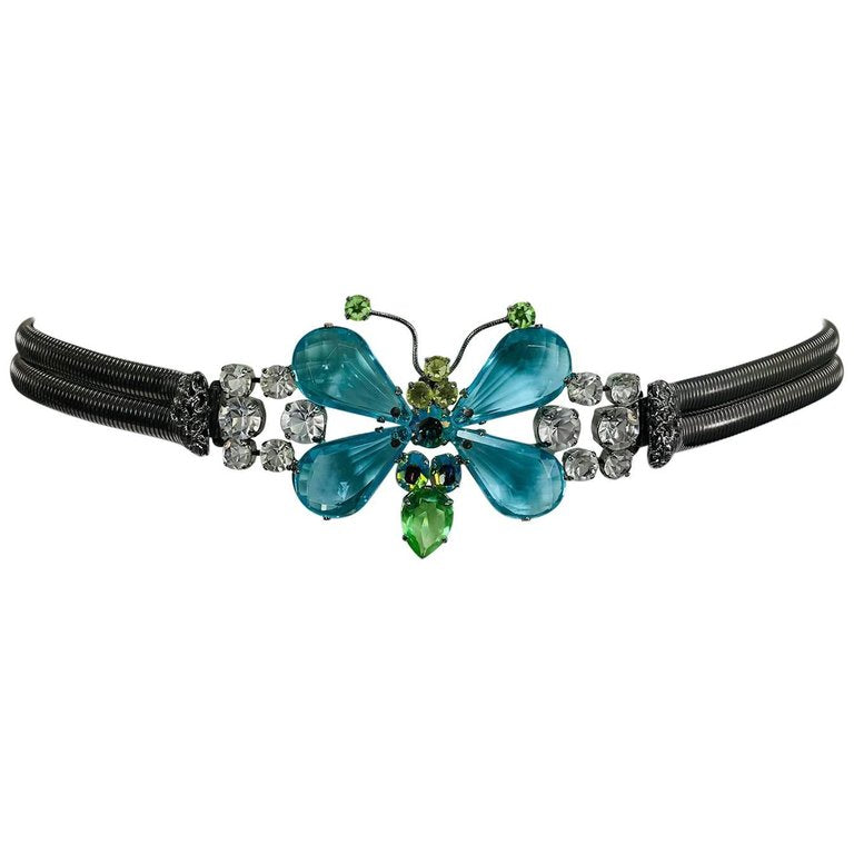 Schreiner Vintage Silver Crystal Rhinstone Butterfly Stretch Belt VINTAGE SCHREINER Butterfly Lucite Rhinestones CRYSTAL  main image 3