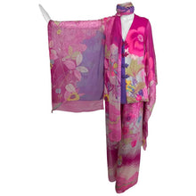 Hanae Mori pink floral silk kimono evening set 1960s