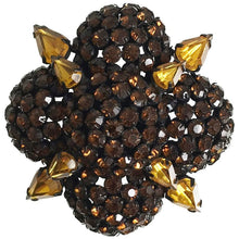 Warner large quatrefoil amber rhinestone encrusted pin