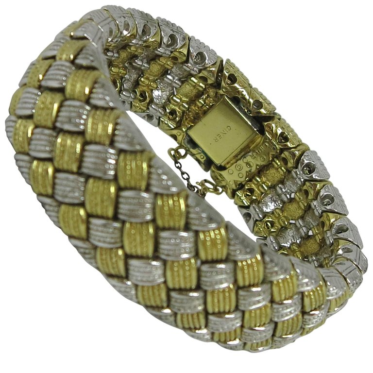Ciner Silver and Gold Basket Weave Bracelet