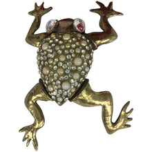 Fabrice Paris Huge Frog Brooch Rhinestone Pearl Gold Metal