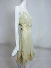 SOLD French Hand Made Embroidered Champagne Silk & Lace Slip 1950s