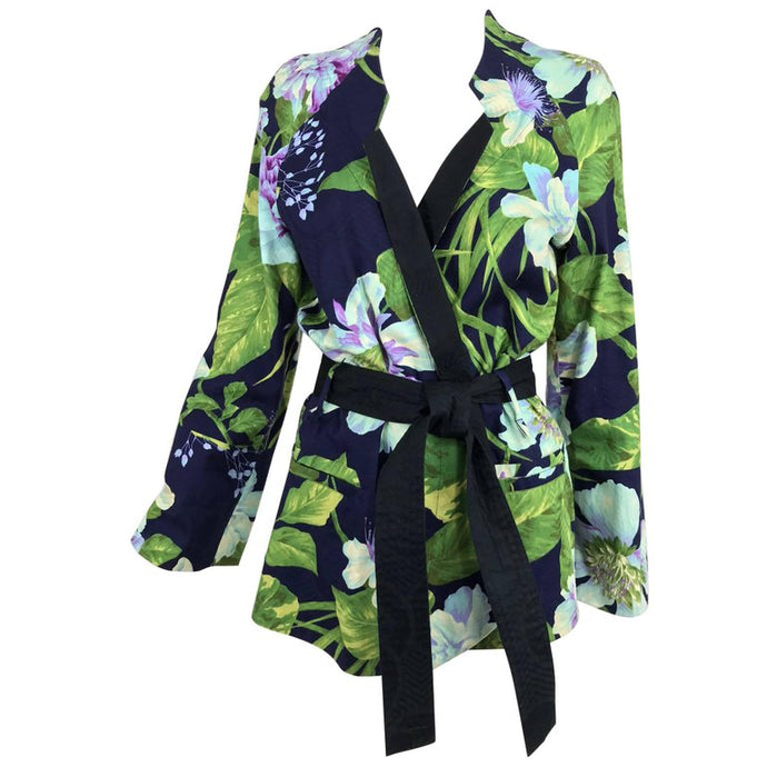 Kenzo Jungle tropical cotton print wrap jacket, 1980s