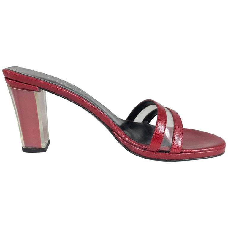 Gucci wine red leather Lucite heel mules 9B Unworn