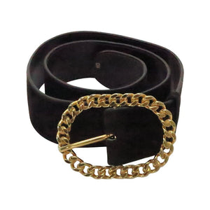 SOLD Gucci chocolate brown suede belt with gold chain buckle