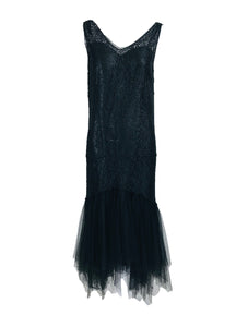  Vintage Black Lace and Tulle 1920s Flapper Dresss