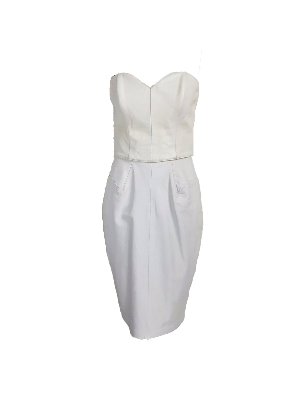 Vintage North Beach Leather Two Tone White Bustier & Skirt Set 1980s
