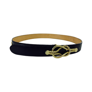 SOLD Gucci black box calf leather belt with gold harness appliques 28