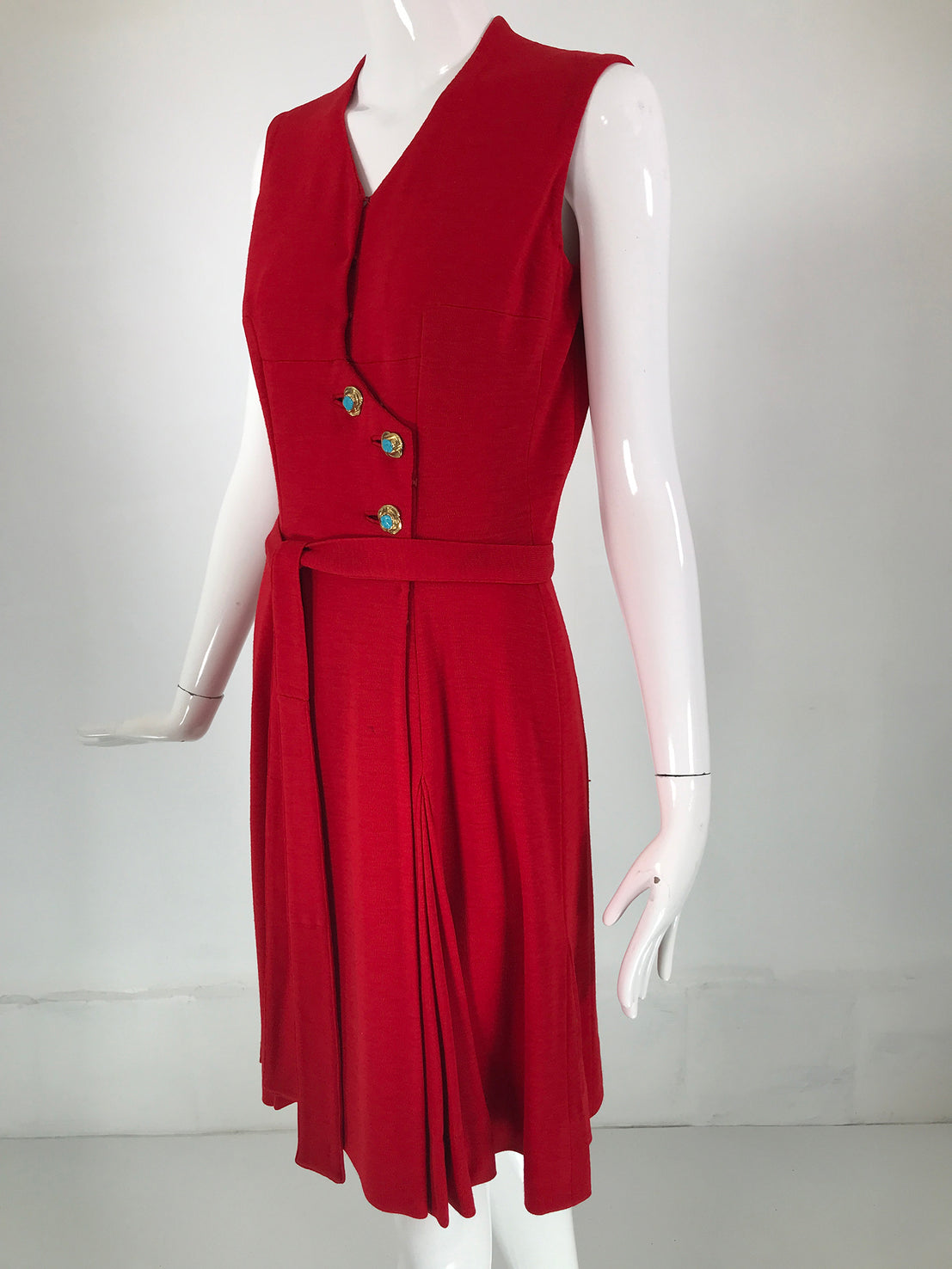 SOLD Coco Chanel Red Haute Couture 1950s 2 pc Wool Jersey Jewel Button –  Palm Beach Vintage