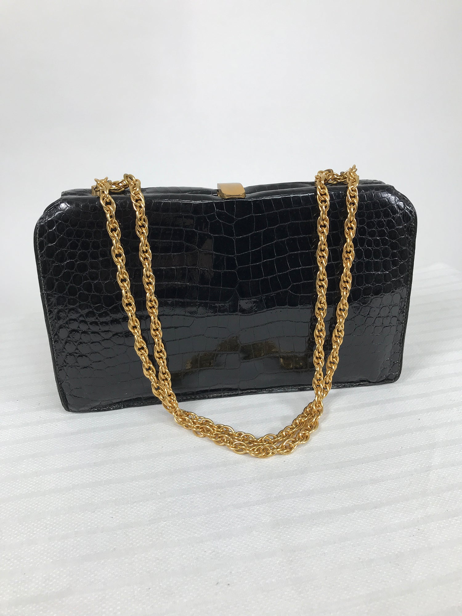 Rare 1950s Gucci Black Crocodile Handbag at 1stDibs