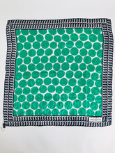 Pierre Balmain Paris Silk Jacquard Scarf Bold Green & Navy Blue Design 1970s