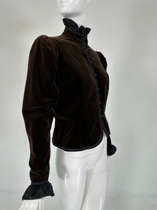 Yves Saint Laurent Rive Gauche Chocolate Velvet Victorian Style Jacket 1971-72