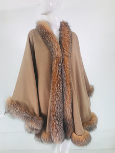 Sprung Freres France Red Fox Wool/Cashmere Reversible Cape Grey/Camel Tan OS
