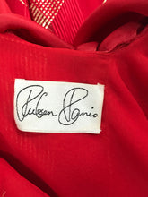 Rubin Panis Red & Gold Metallic Layered Silk Bias Cut Plunge Neck Evening Dress