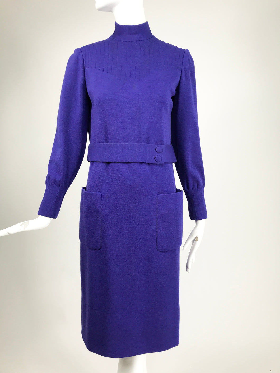 Vintage Norman Norell Heathered Purple Wool Jersey Dress 1960s