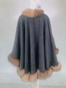 Sprung Freres France Red Fox Wool/Cashmere Reversible Cape Grey/Camel Tan OS