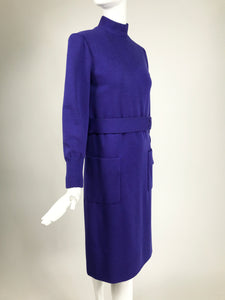 Vintage Norman Norell Heathered Purple Wool Jersey Dress 1960s