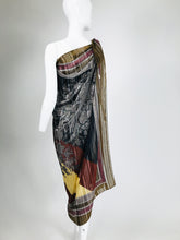 Valentino Woven Metallic Silk Chiffon Scarf with Abstract Design 1970s 54" x 54"