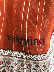 Valentino Woven Metallic Silk Chiffon Scarf with Abstract Design 1970s 54" x 54"