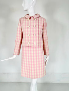 Ginala 1960s Pink Check Wool Twill Dress & Cropped Double Breasted Jacket