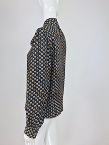 SOLD Yves Saint Laurent Provincial Print Silk Bow Neck Blouse 1970s