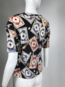 Chanel Rare Vintage Playing Cards Silk Blouse 1995