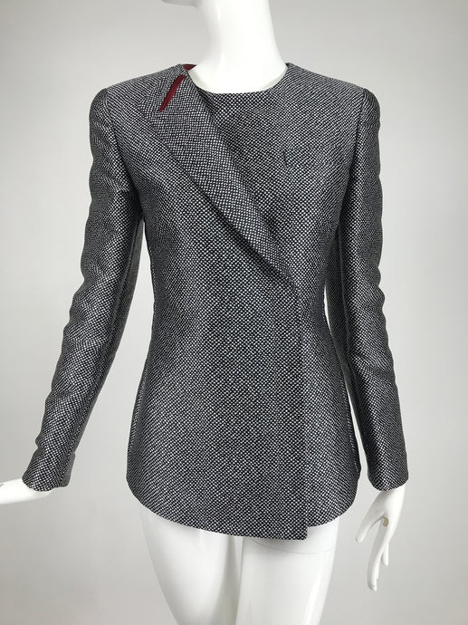 Giorgio Armani Black & White Dot Burgundy Lined Silk Jacket