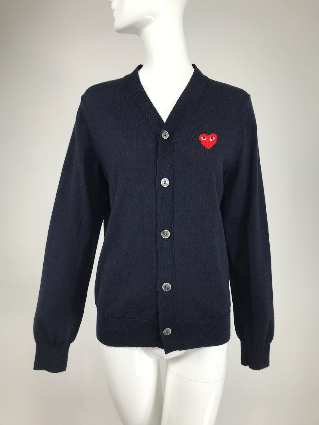 Comme des Garcons Play Dark Navy Blue Cardigan Sweater with Heart