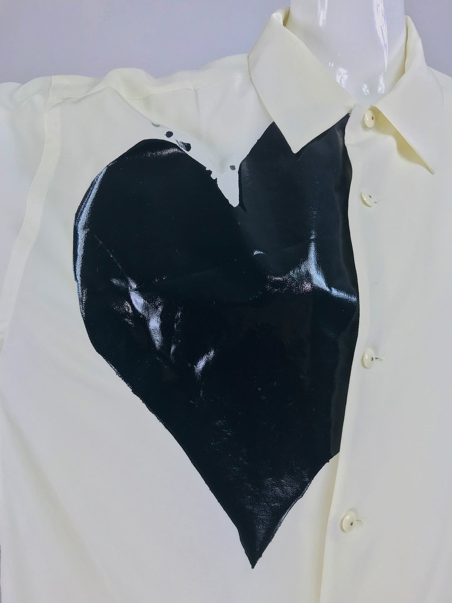 SOLD Matsuda Nicole Tokyo Japan Black Heart off white silk Shirt