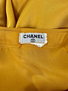 Chanel Gold Silk Satin Flat Band Collar Long Sleeve Blouse
